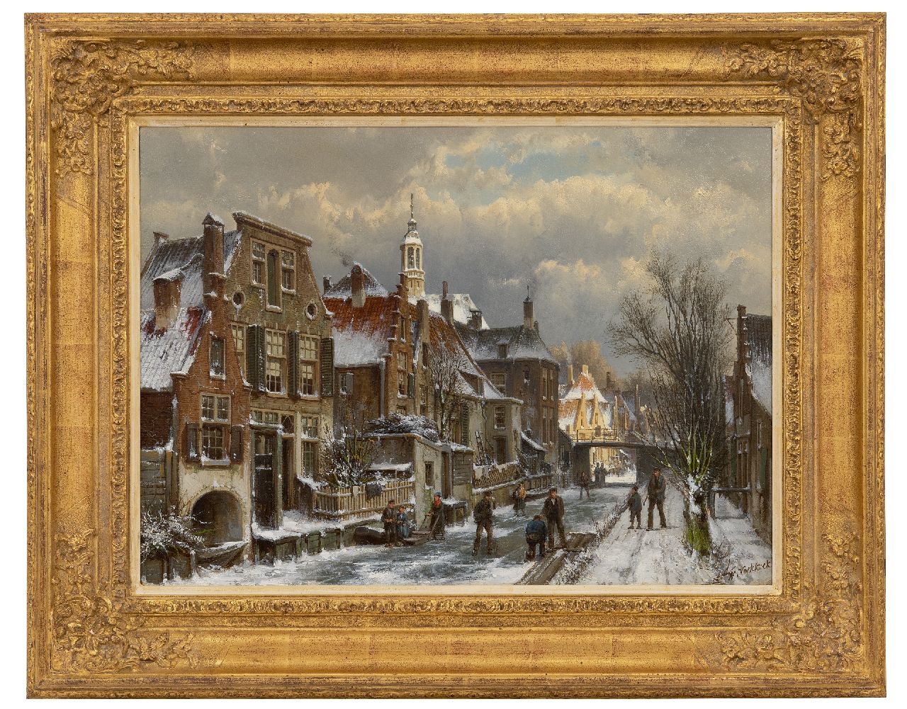 Koekkoek W.  | Willem Koekkoek, Winter townscape with skaters, oil on canvas 44.5 x 60.5 cm, signed l.r.
