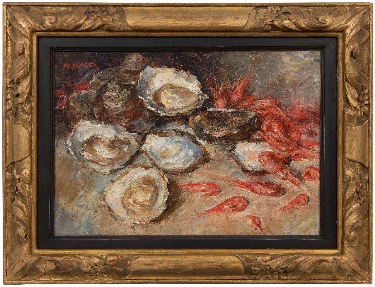 Navez A.  | Arthur Navez | Paintings offered for sale | Still life of oysters and shrimps, oil on canvas 35.0 x 50.2 cm, signed u.l.