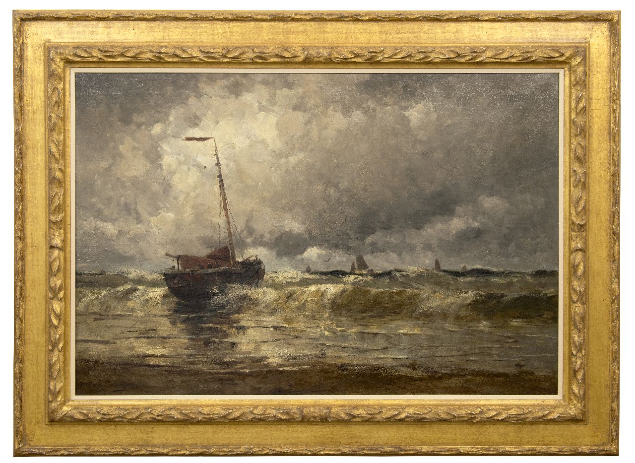 Schütz W.J.  | Willem Johannes Schütz | Paintings offered for sale | Ships in the surf, oil on canvas 80.5 x 120.4 cm, signed l.l. and dated 1880