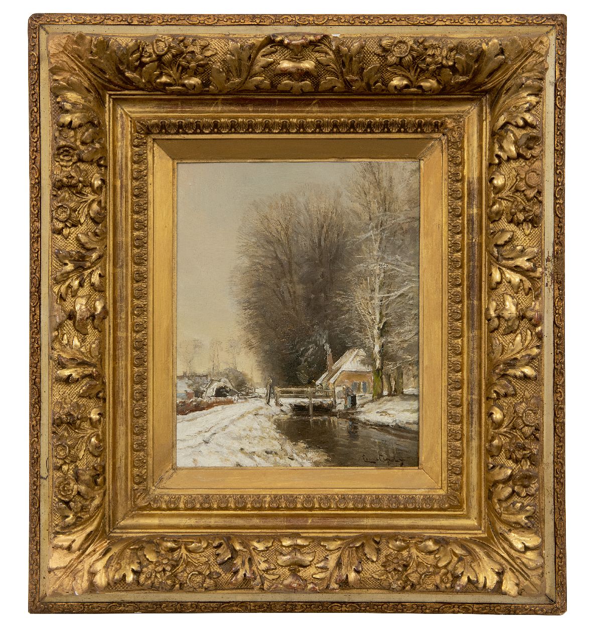 Apol L.F.H.  | Lodewijk Franciscus Hendrik 'Louis' Apol, Snowy path along theforest, oil on panel 27.2 x 21.5 cm, signed l.r.