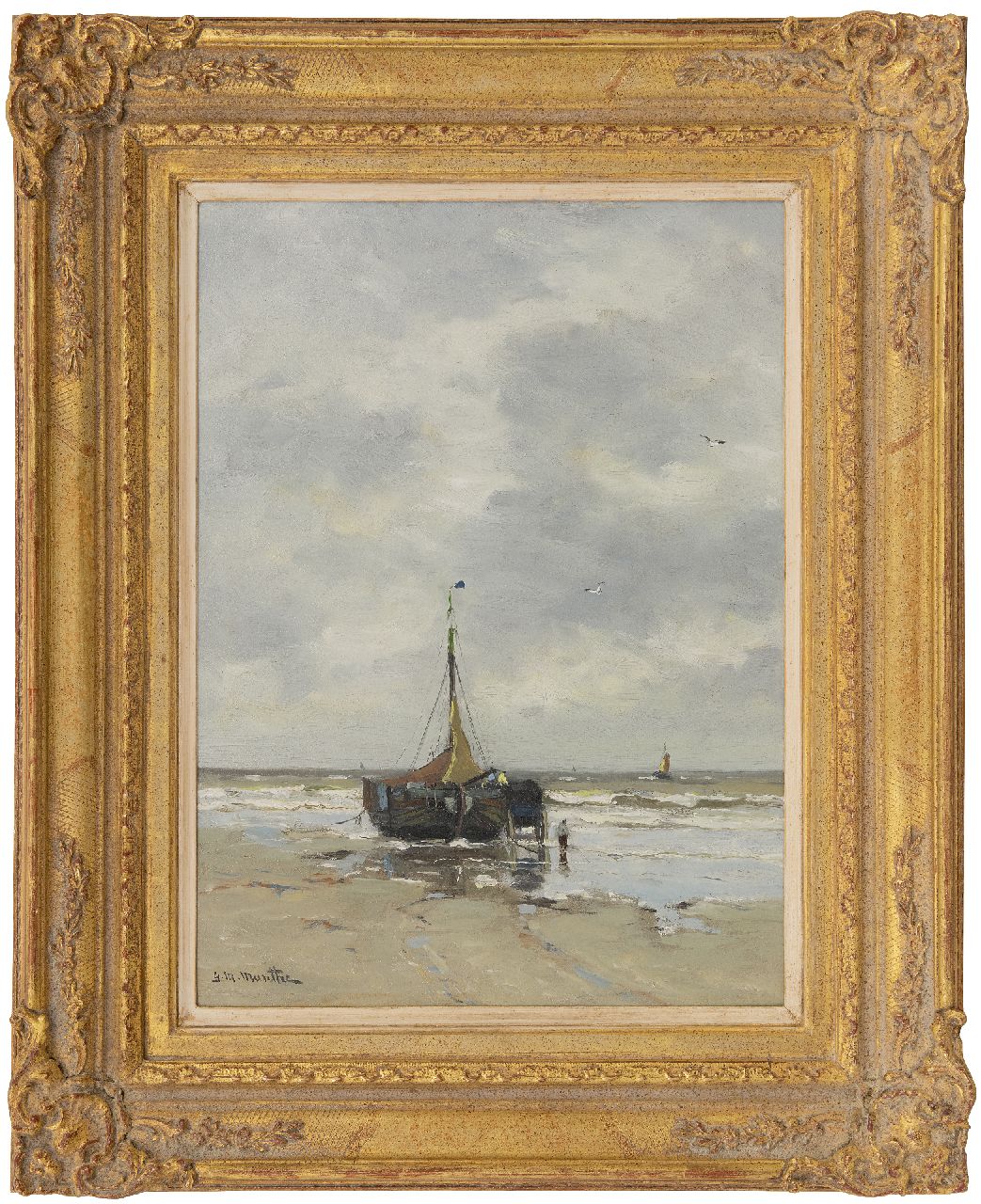 Munthe G.A.L.  | Gerhard Arij Ludwig 'Morgenstjerne' Munthe | Paintings offered for sale | Loading the fishing nets, oil on panel 39.2 x 29.6 cm, signed l.l.