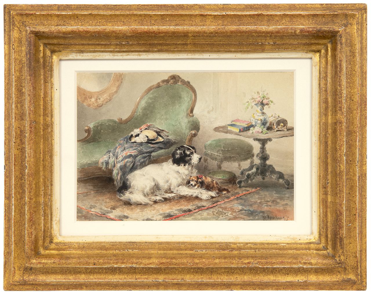 Verschuur W.  | Wouterus Verschuur, Best friends, watercolour on paper 14.2 x 20.7 cm, signed l.r.