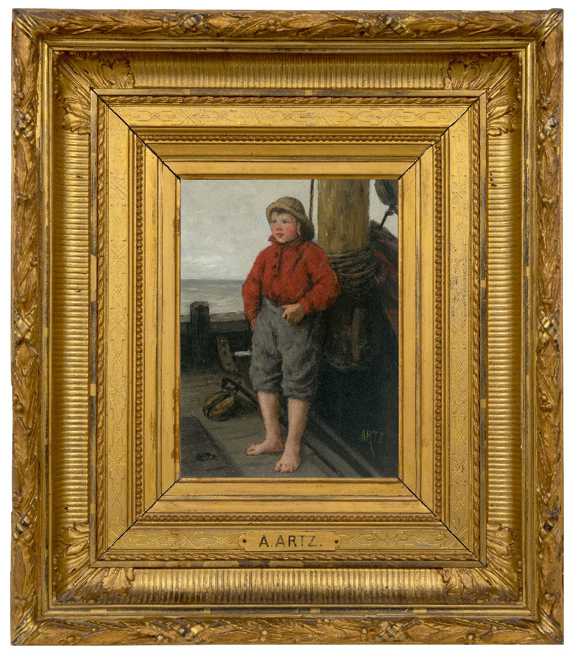 Artz D.A.C.  | David Adolphe Constant Artz | Paintings offered for sale | A fisherman's boy from Katwijk in a red jumper, oil on panel 22.5 x 16.2 cm, signed l.r.
