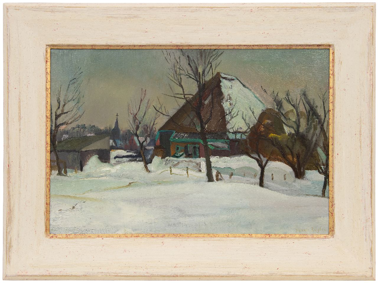 Kuijten H.J.  | Henricus Johannes 'Harrie' Kuijten | Paintings offered for sale | A farm in the snow (probably in Groet), oil on canvas 40.0 x 60.2 cm, signed l.r. and dated on the stretcher 1942