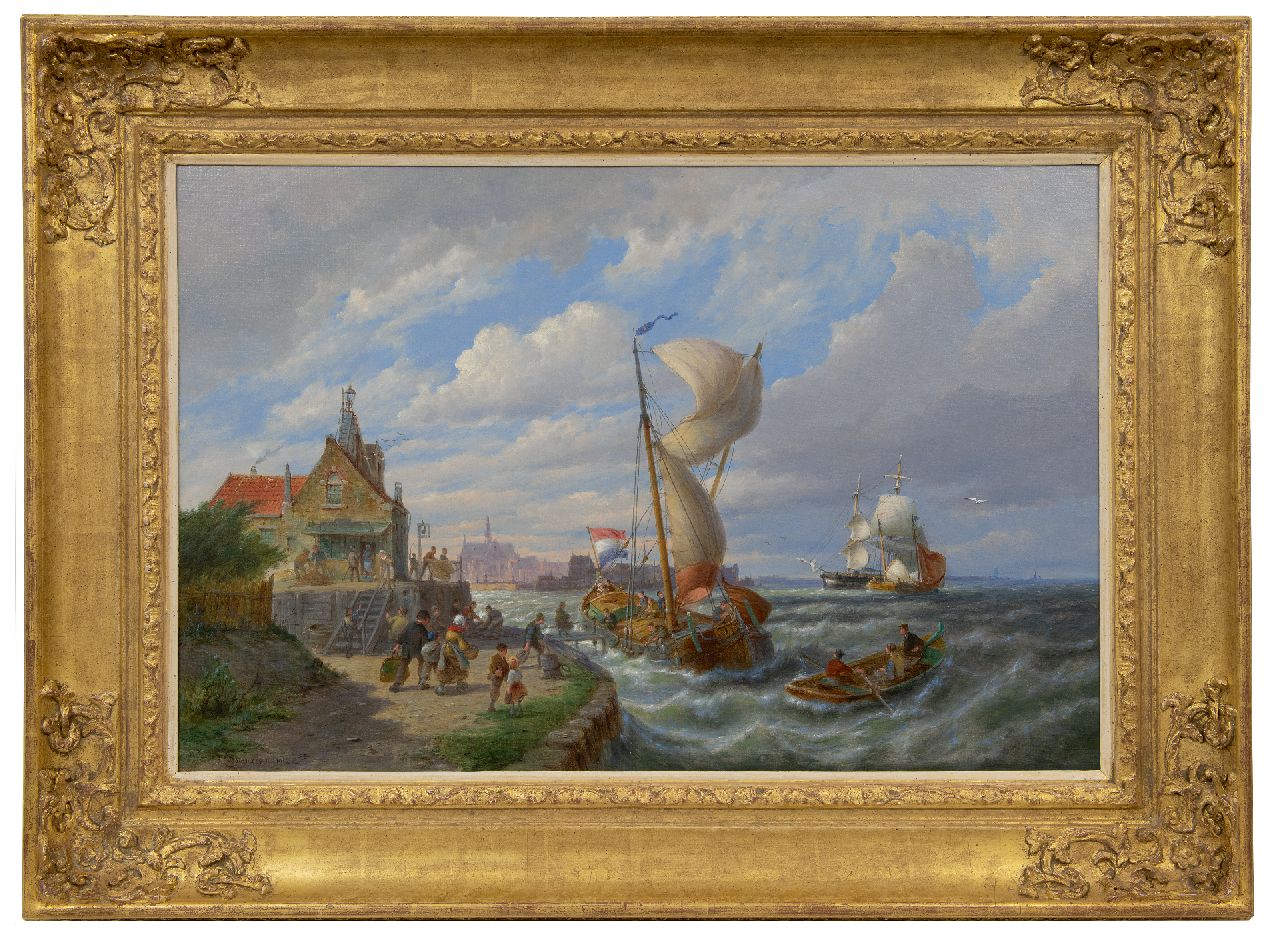 Dommershuijzen P.C.  | Pieter Cornelis Dommershuijzen, The departure of the ferry, oil on canvas 50.7 x 76.2 cm, signed l.l. and dated 1912