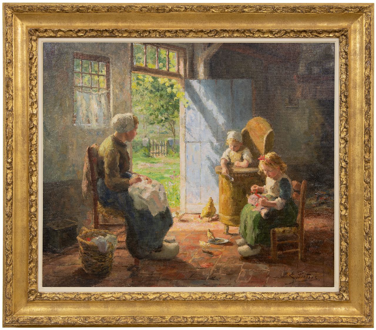 Pieters E.  | Evert Pieters | Paintings offered for sale | Sunny interior with mother and children, Laren, oil on canvas 68.1 x 81.2 cm, signed l.r.