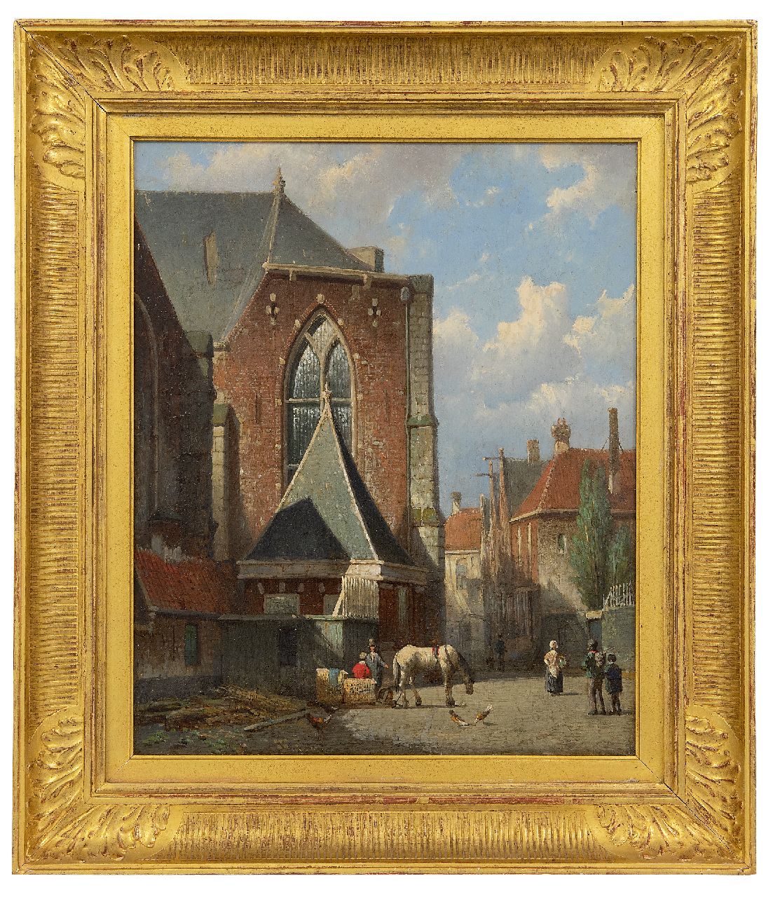 Koekkoek W.  | Willem Koekkoek | Paintings offered for sale | View of the Oude Kerk at the Oudekerksplein, Amsterdam, oil on panel 35.4 x 29.0 cm, painted ca. 1860-1862