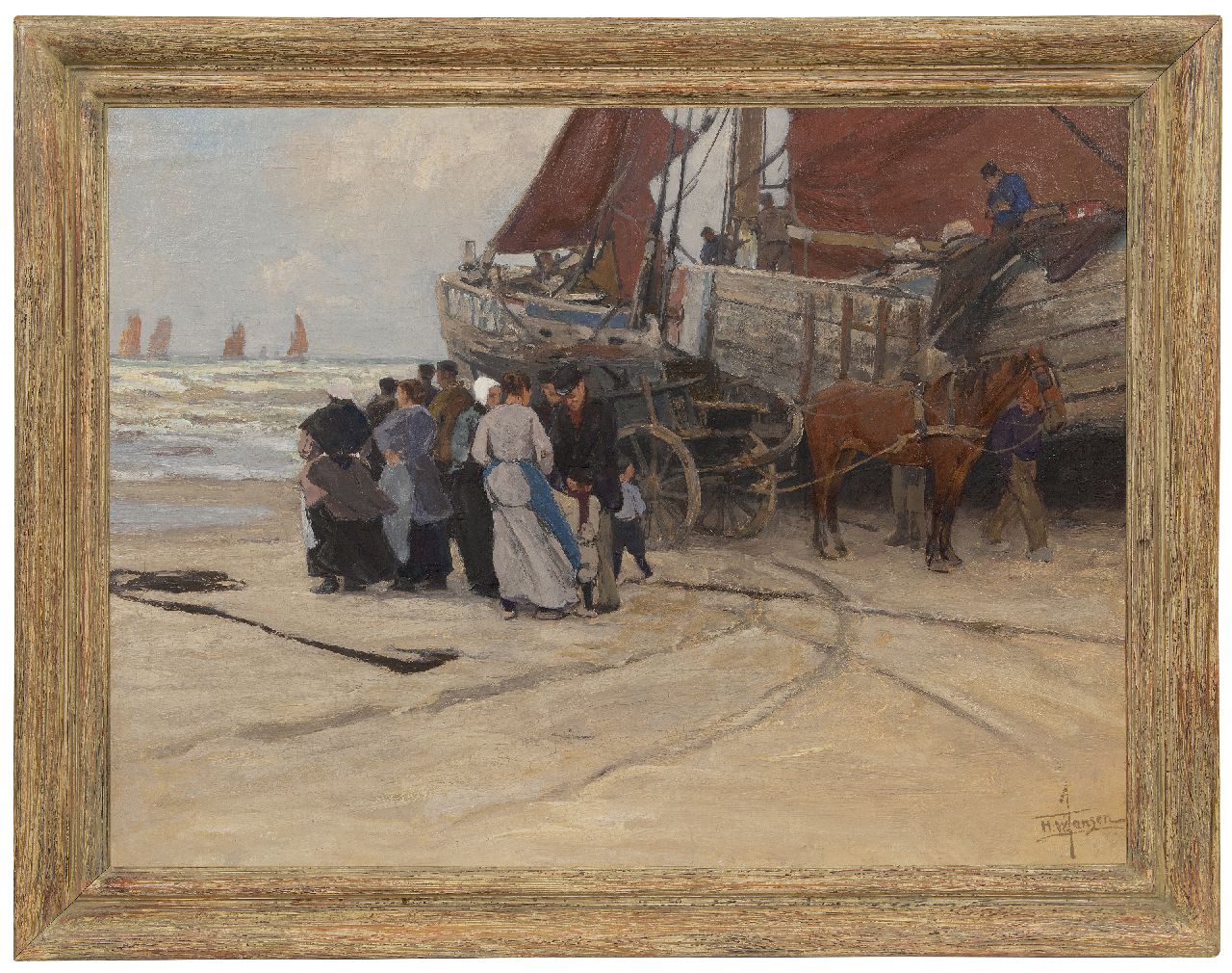 Jansen H.W.  | Hendrik Willebrord Jansen | Paintings offered for sale | The departure of the fishermen, Katwijk, oil on canvas 62.0 x 83.0 cm, signed l.r.