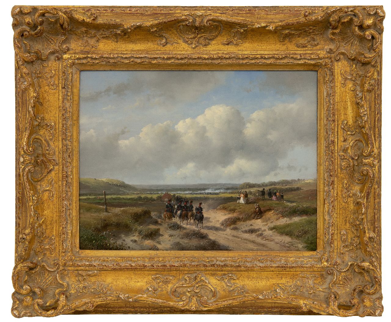Schelfhout A.  | Andreas Schelfhout | Paintings offered for sale | The Hague garrison at the Waalsdorpervlakte, oil on panel 22.1 x 29.2 cm, signed l.r. and painted ca. 1862