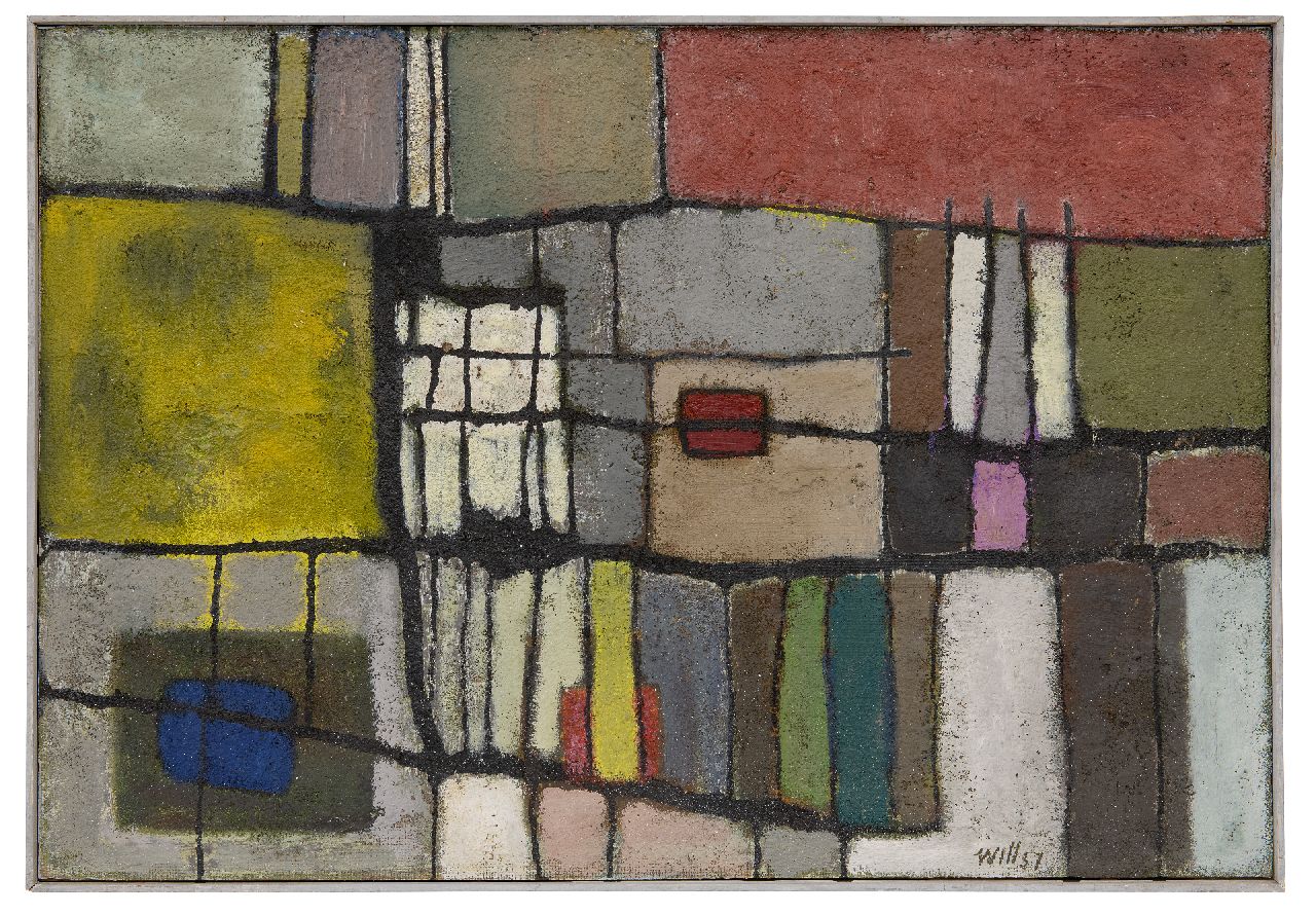 Leewens W.J.  | Willibrordus Joseph 'Will' Leewens, Stray blocks, oil on board 46.8 x 67.3 cm, signed l.r. and dated '57