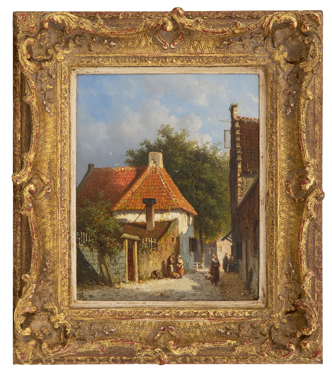 Eversen A.  | Adrianus Eversen | Paintings offered for sale | A sunlit street in Amsterdam, oil on panel 18.8 x 15.2 cm, signed l.l. with monogram