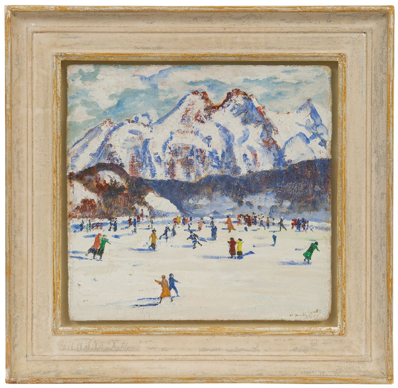Agutte G.  | Georgette Agutte, Skating at St. Moritz, gouache on board 23.5 x 24.3 cm, signed l.r. and dated 'St. Moritz 1918'