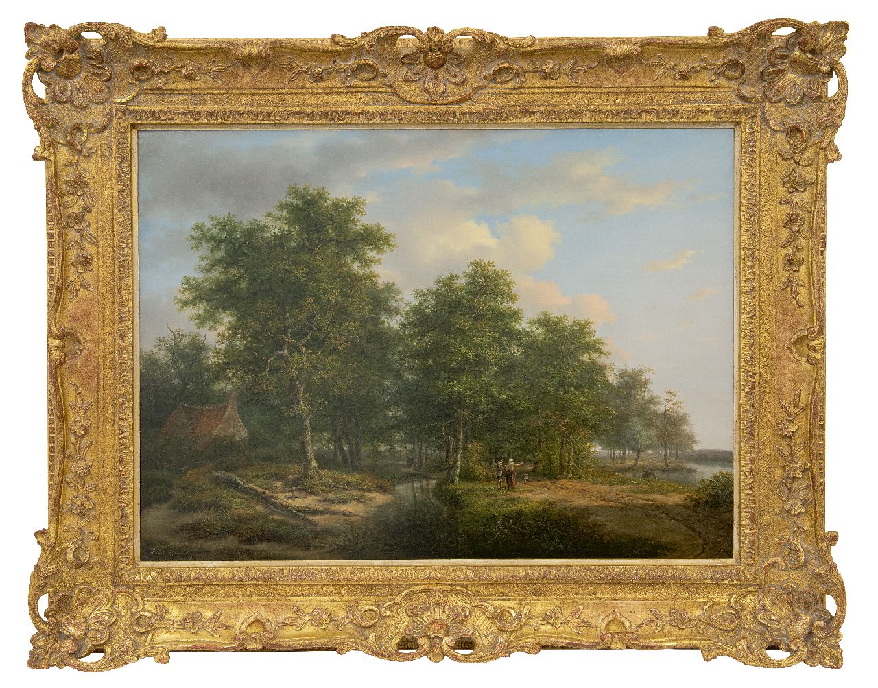 Schelfhout A.  | Andreas Schelfhout, Forest landscape with figures by a river (Pendant of winter landscape), oil on panel 52.8 x 72.5 cm, signed l.l. and painted circa 1815