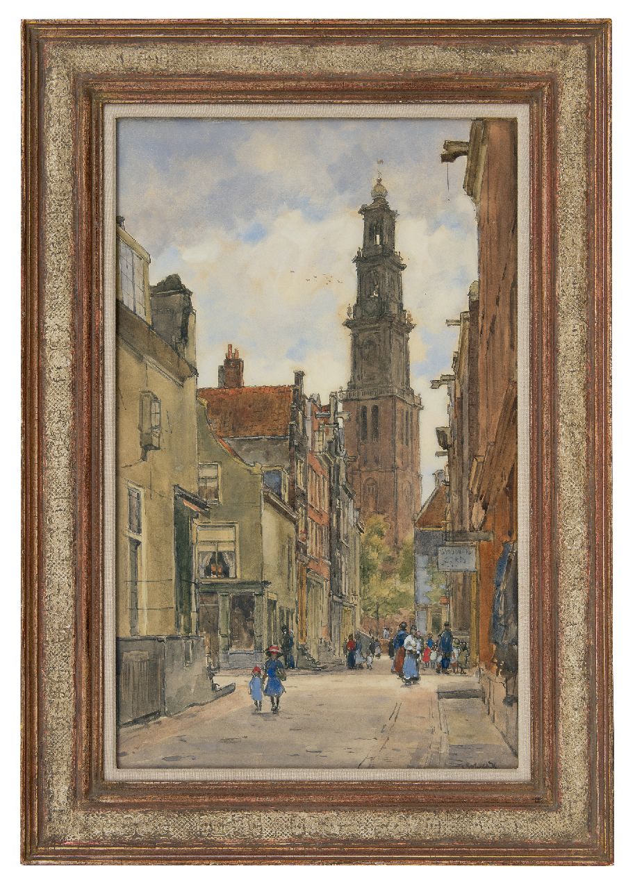 Bobeldijk F.  | Felicien Bobeldijk | Watercolours and drawings offered for sale | A view of the Westertoren, Amsterdam, watercolour on paper 67.2 x 42.0 cm, signed l.r.
