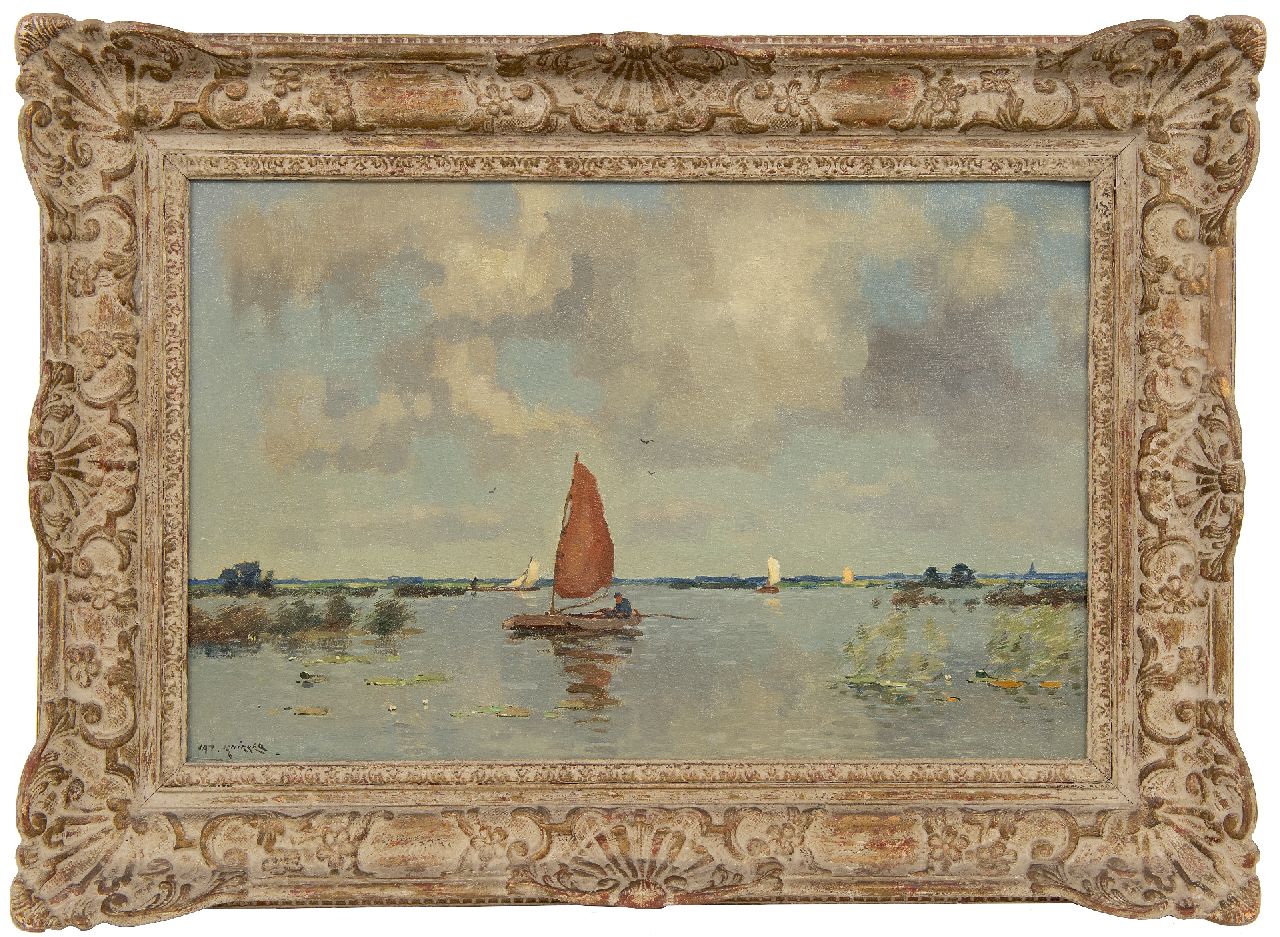 Knikker sr. J.S.  | 'Jan' Simon Knikker sr., A lake with sailing boats, oil on canvas 40.4 x 60.5 cm, signed l.l.