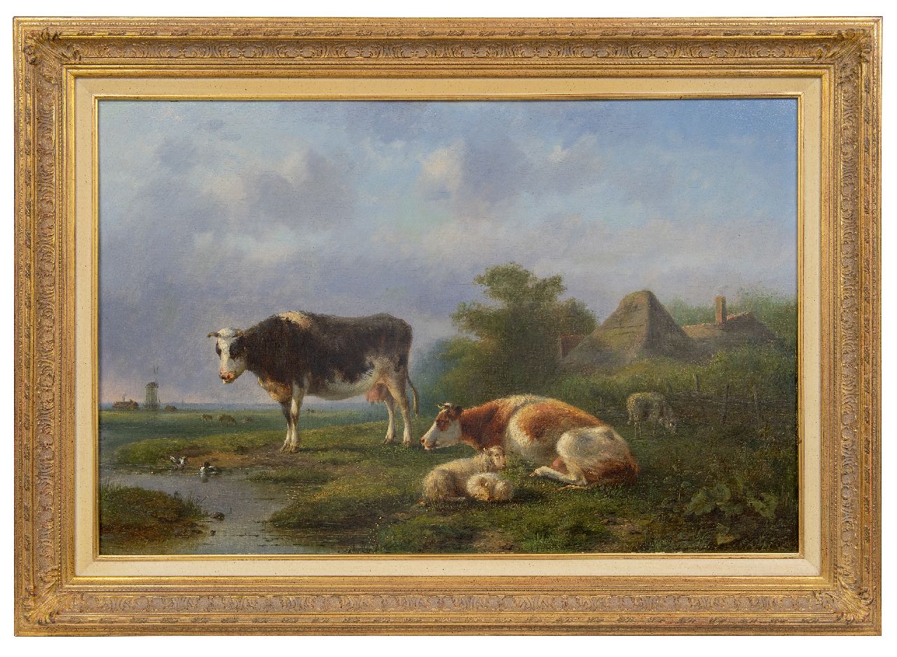 Ravenswaay J. van | Jan van Ravenswaay | Paintings offered for sale | Dutch meadow landscape with resting cattle, oil on canvas 63.0 x 98.0 cm, signed c.b.