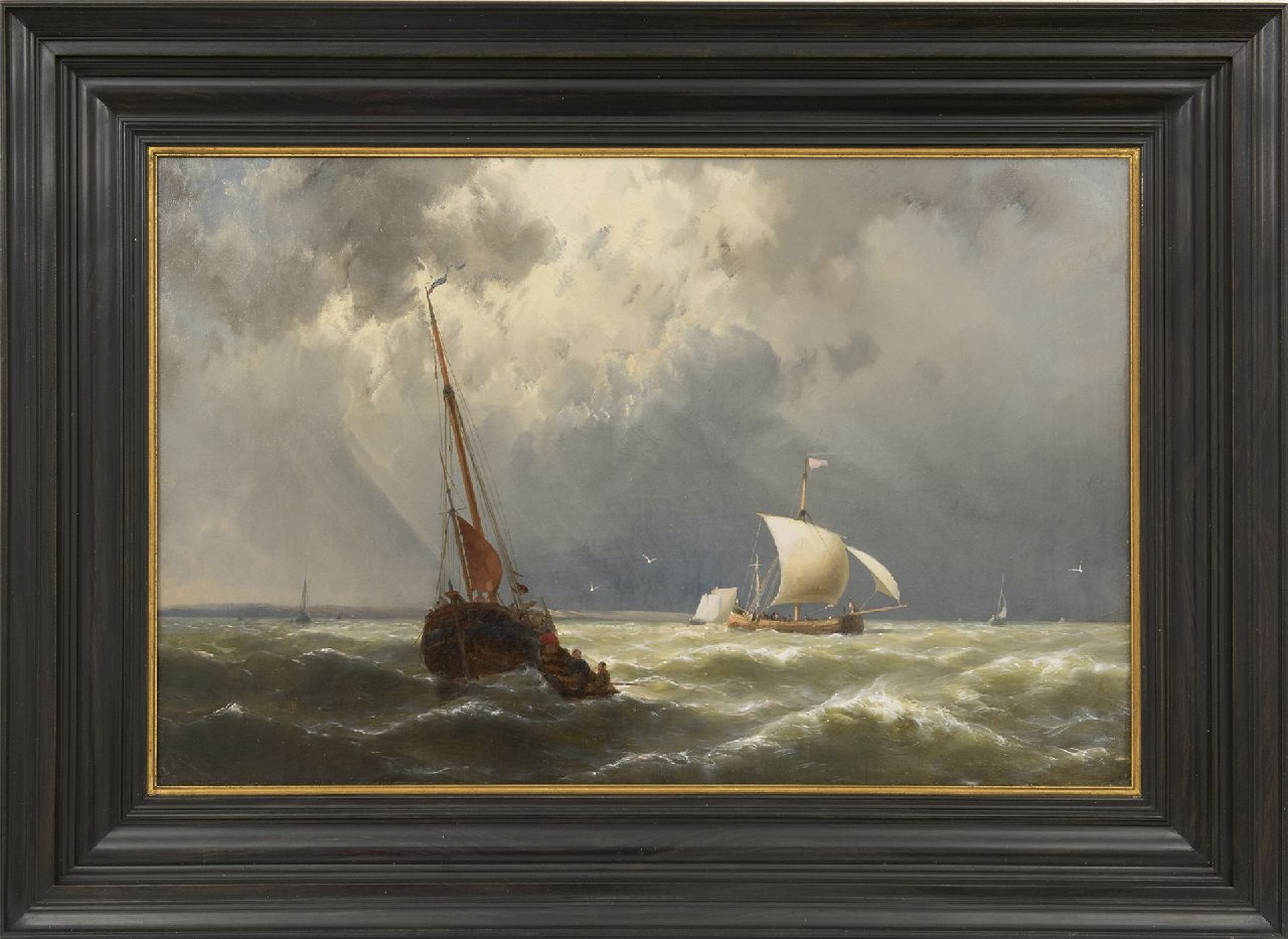 Koekkoek jr. H.  | Hermanus Koekkoek jr., Sailing vessels in choppy waters, oil on canvas 33.1 x 51.0 cm, signed l.l.