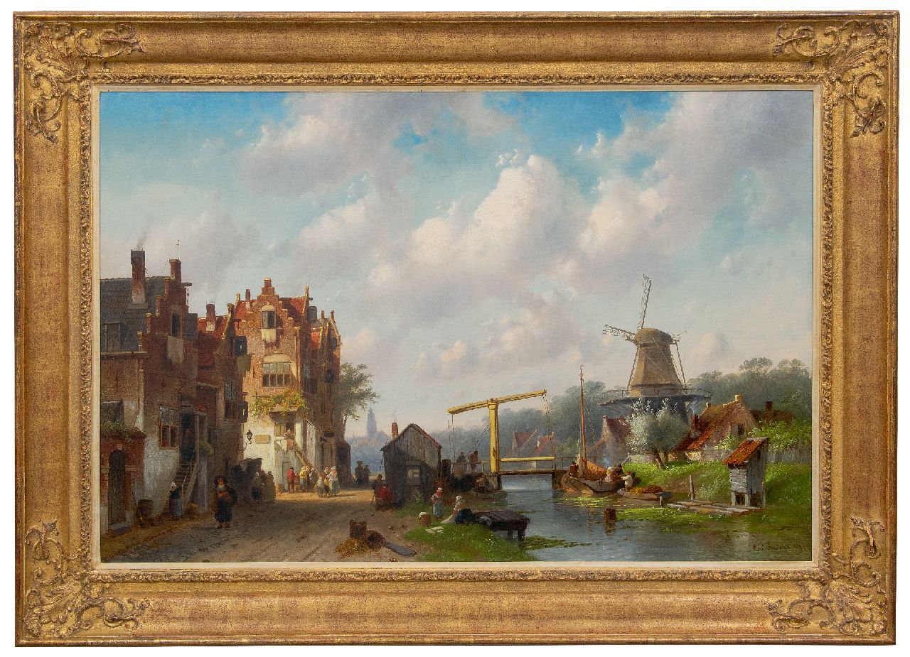 Leickert C.H.J.  | 'Charles' Henri Joseph Leickert | Paintings offered for sale | Dutch village with drawbridge, oil on canvas 77.9 x 114.4 cm, signed l.r. and dated '76
