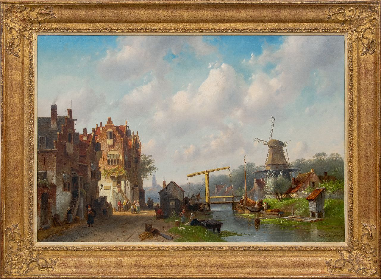 Leickert C.H.J.  | 'Charles' Henri Joseph Leickert | Paintings offered for sale | Dutch village with drawbridge, oil on canvas 77.9 x 114.4 cm, signed l.r. and dated '76