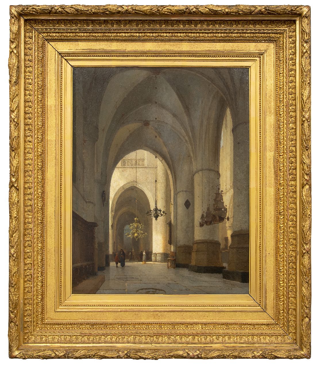 Schenkel J.J.  | Jan Jacob Schenkel | Paintings offered for sale | Interior of the St. Bavo Church, Haarlem, oil on panel 59.9 x 46.1 cm, signed l.r.