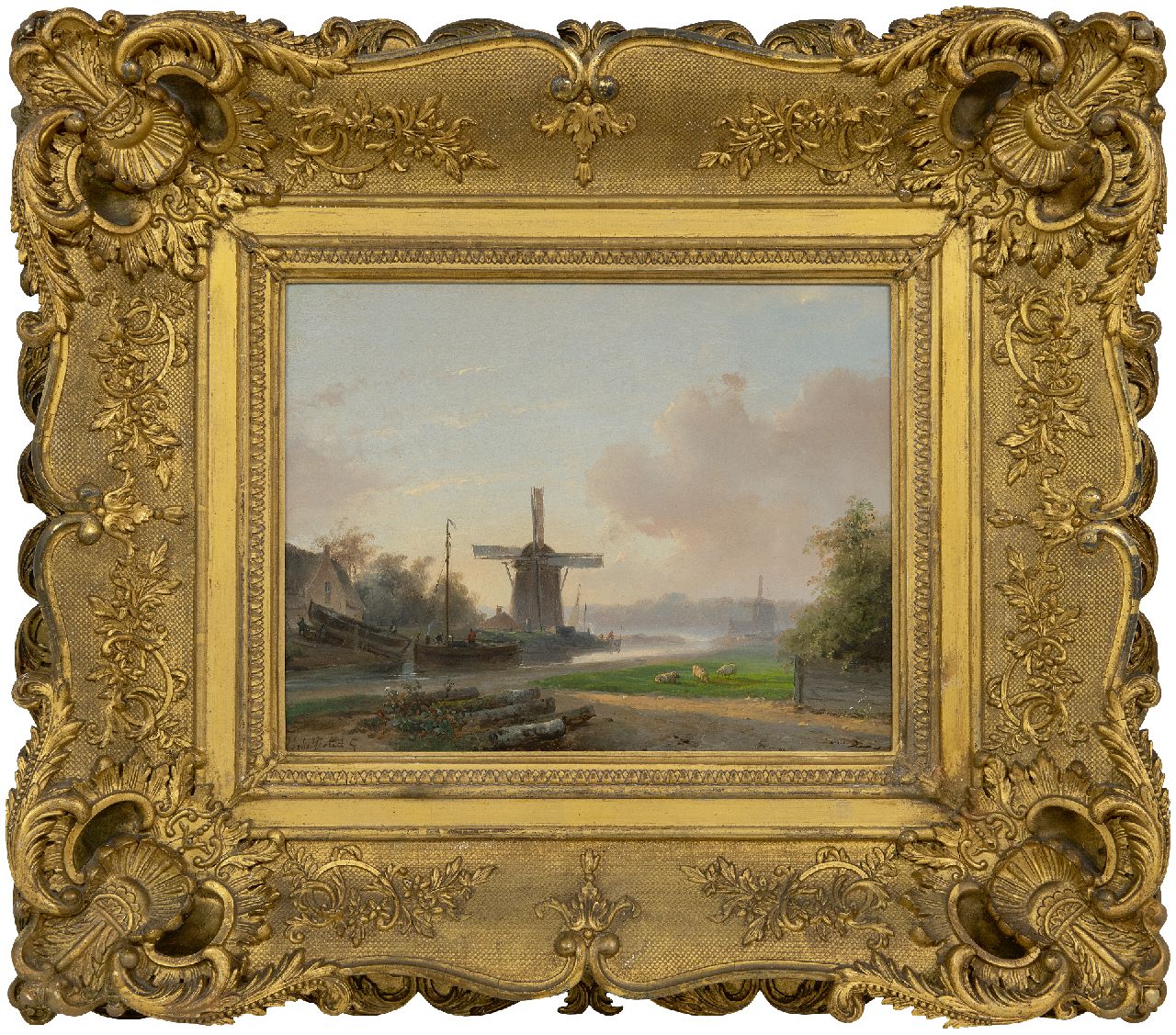 Schelfhout A.  | Andreas Schelfhout, Eearly morning at the shipyard (only together with winter pendant), oil on panel 25.4 x 32.8 cm, signed l.l.