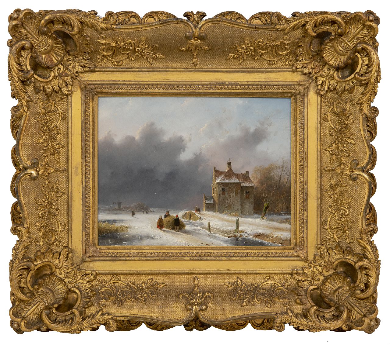 Schelfhout A.  | Andreas Schelfhout, Winter landscape with approaching blizzard (only together with summer pendant), oil on panel 25.8 x 32.5 cm, signed l.l.