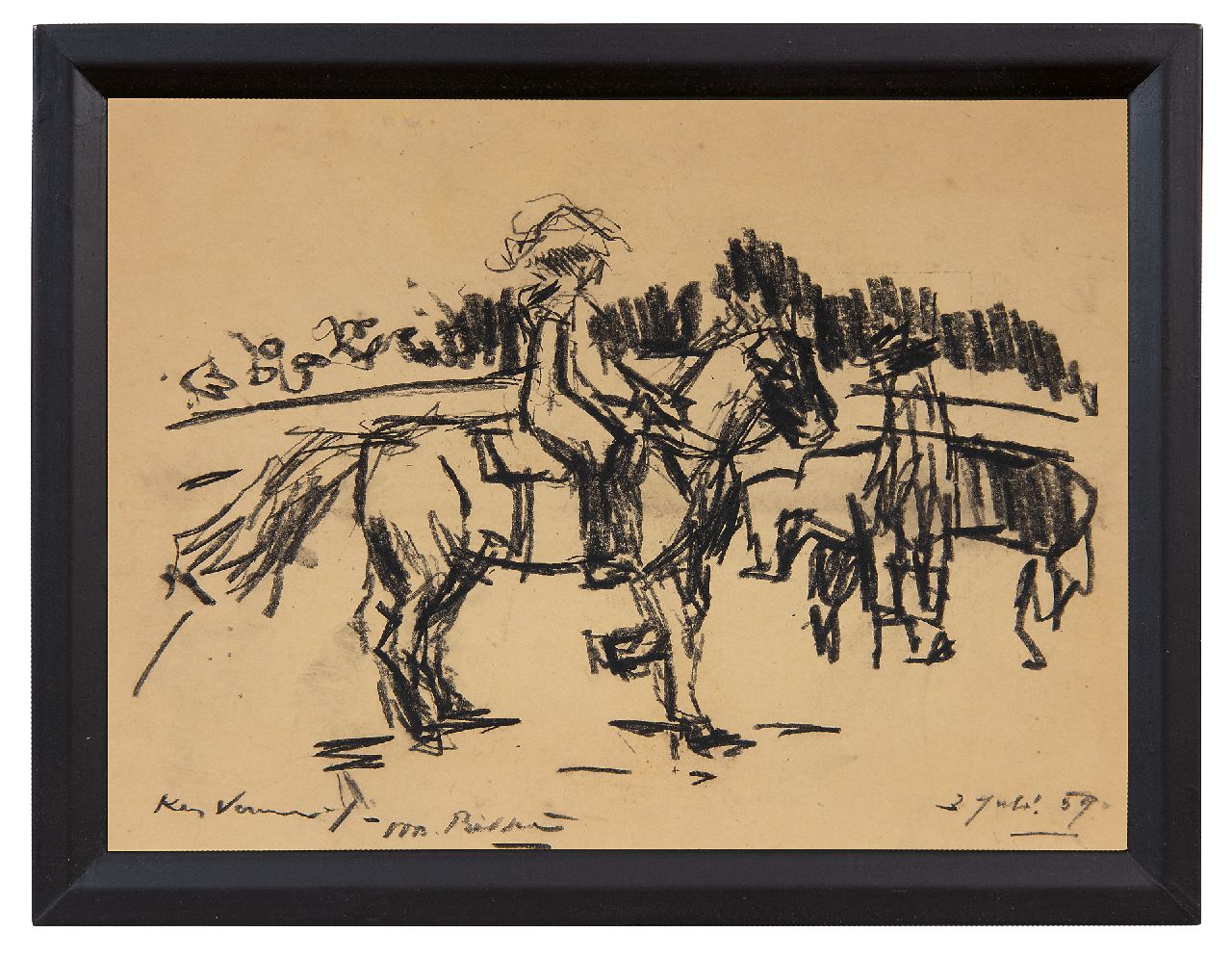 Verwey K.  | Kees Verwey | Watercolours and drawings offered for sale | Two horsemen, charcoal on paper 21.9 x 29.6 cm, signed l.l. and dated 3 July 59