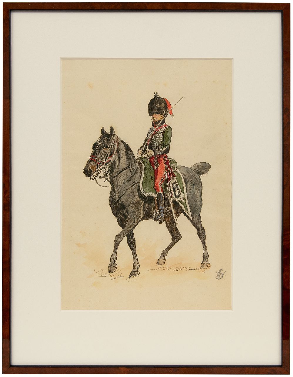 Staring W.C.  | Willem Constantijn Staring | Watercolours and drawings offered for sale | Dragoon on horseback, ink and watercolour on paper 33.5 x 21.0 cm, dated 1 April 1906 (in pencil)