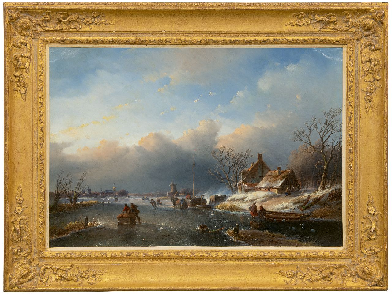 Spohler J.J.  | Jan Jacob Spohler | Paintings offered for sale | Ice scene with skaters, oil on canvas 59.5 x 80.5 cm, signed l.l.