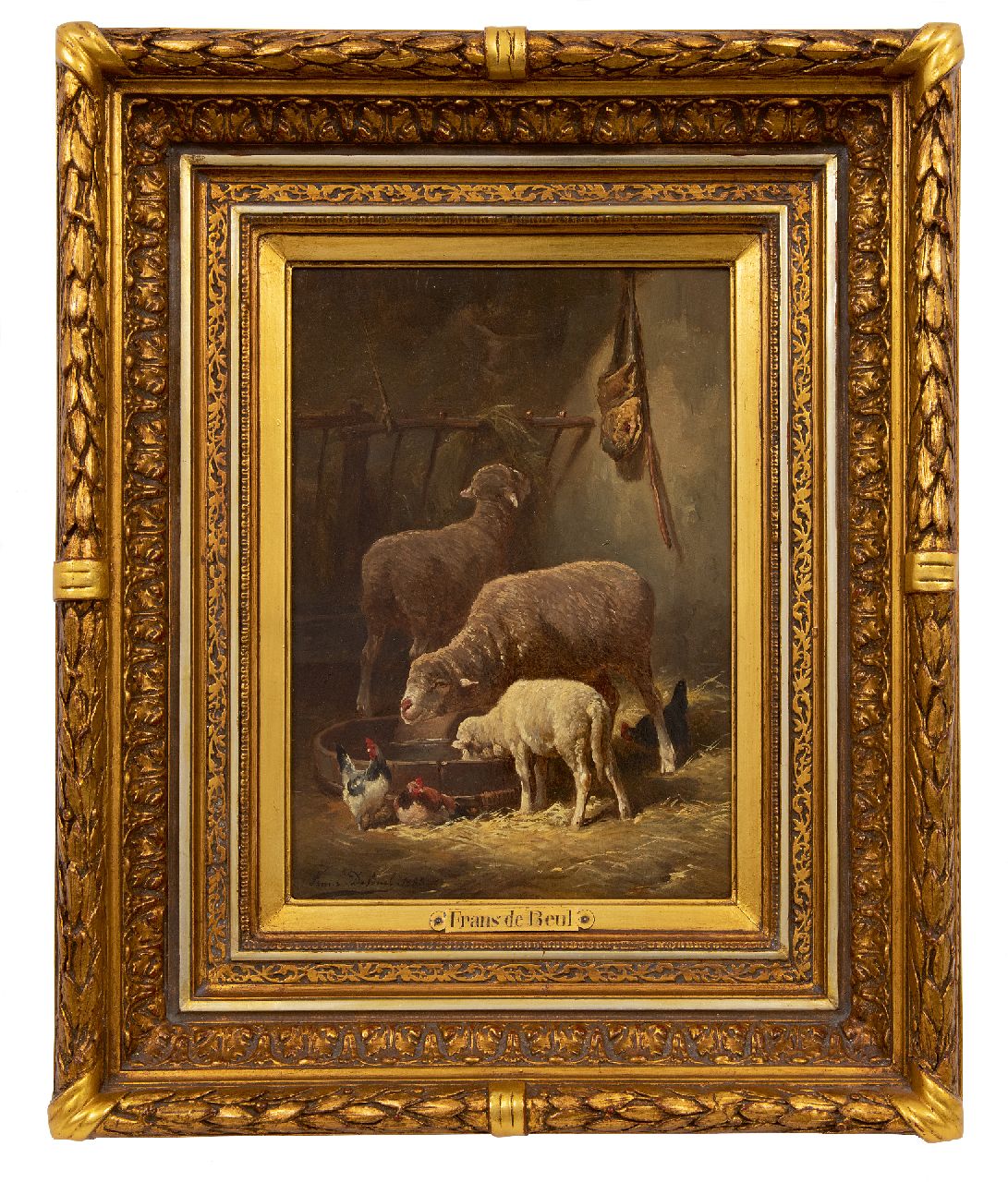 Beul F. de | Frans de Beul | Paintings offered for sale | Sheep in the stable, oil on panel 34.3 x 23.2 cm, signed l.l. and dated 1883