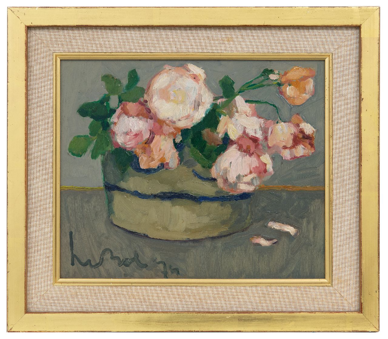 Bol K.  | Cornelis 'Kees' Bol, Roses, oil on board 23.3 x 28.1 cm, signed l.l. and dated on the reverse 1974