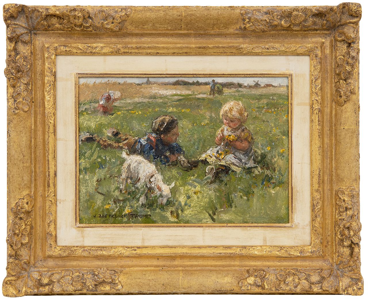 Zoetelief Tromp J.  | Johannes 'Jan' Zoetelief Tromp, Picking flowers near Blaricum, oil on panel 18.9 x 26.6 cm, signed l.l.