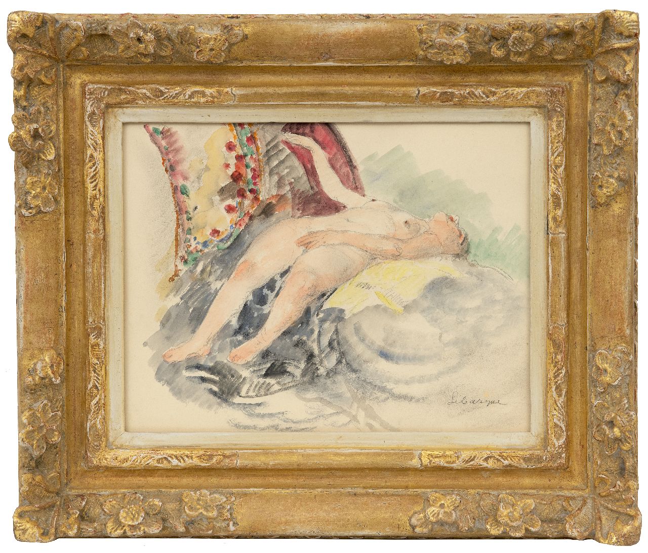 Lebasque H.  | Joseph 'Henri' Baptiste Lebasque | Watercolours and drawings offered for sale | Nu au Canapé (Nude on the sofa), pencil and watercolour on paper 21.5 x 27.5 cm, signed l.r.