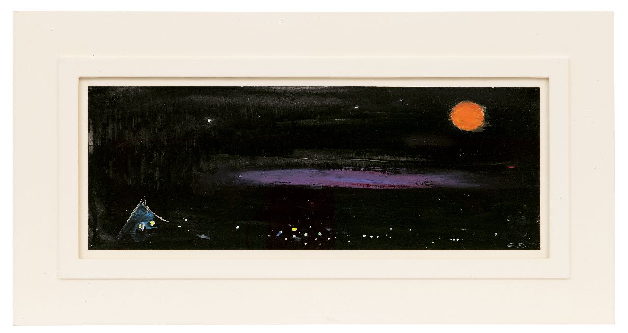 Brands E.A.M.  | Eugenius Antonius Maria 'Eugène' Brands | Watercolours and drawings offered for sale | Japonais II: Rising moon, gouache on paper 17.5 x 48.0 cm, signed l.r. with initials and dated '89