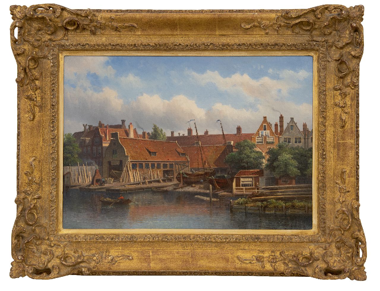 Hilverdink E.A.  | Eduard Alexander Hilverdink, Shipyard 'Het Jagt' in Amsterdam, oil on canvas 35.0 x 50.2 cm, signed l.r.