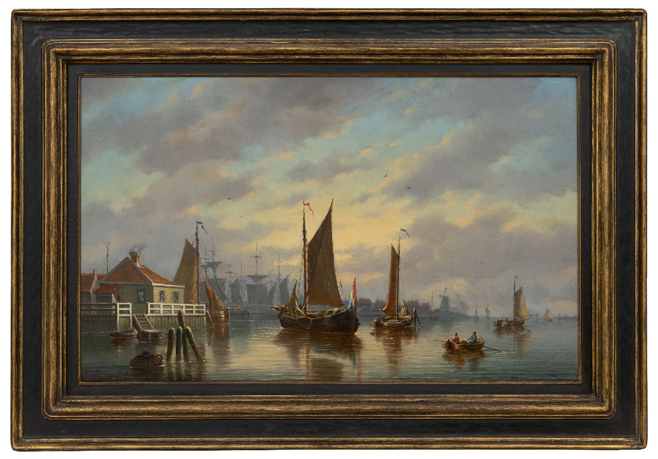 Hilverdink J.  | Johannes Hilverdink | Paintings offered for sale | Sailing vessels near a harbour entrance, oil on panel 39.3 x 61.5 cm, signed l.l.