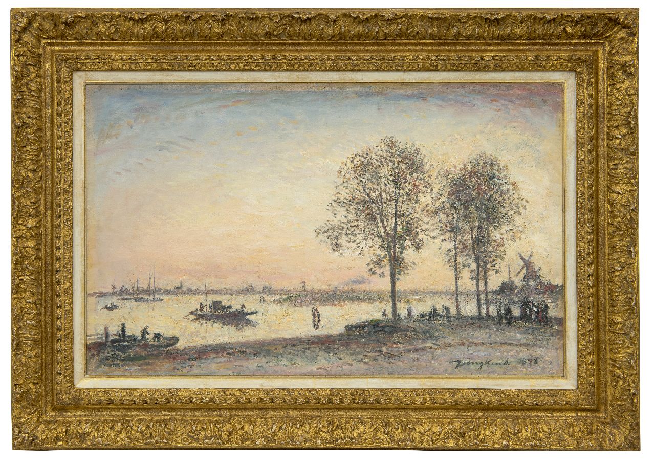 Jongkind J.B.  | Johan Barthold Jongkind | Paintings offered for sale | La Meuse et le Merwede devant Dortrecht (Hollande), effet de Soir, oil on canvas 41.0 x 66.0 cm, signed l.r. and dated 1878