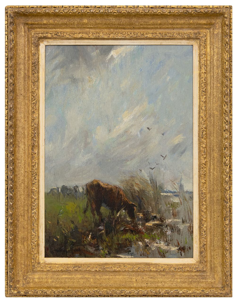 Maris W.  | Willem Maris | Paintings offered for sale | Grazing cows by the water, oil on panel 38.0 x 27.2 cm, signed l.l.