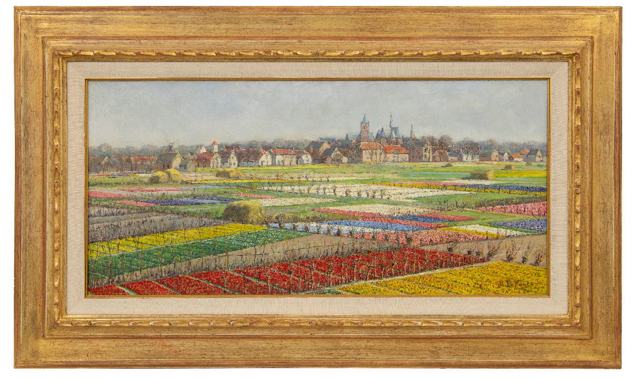 Paets B.T.  | Burchard Theodoor Paets, Bulb fields near Noordwijk-Binnen, oil on canvas 34.6 x 74.2 cm, signed l.r.