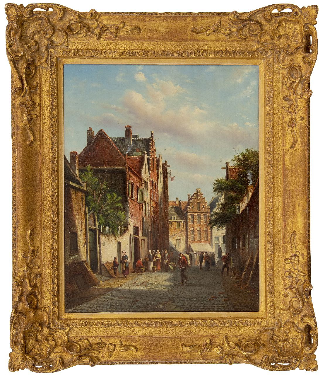 Spohler J.F.  | Johannes Franciscus Spohler | Paintings offered for sale | Daily activities in a sunlit street, oil on canvas 44.3 x 35.3 cm, signed l.r.