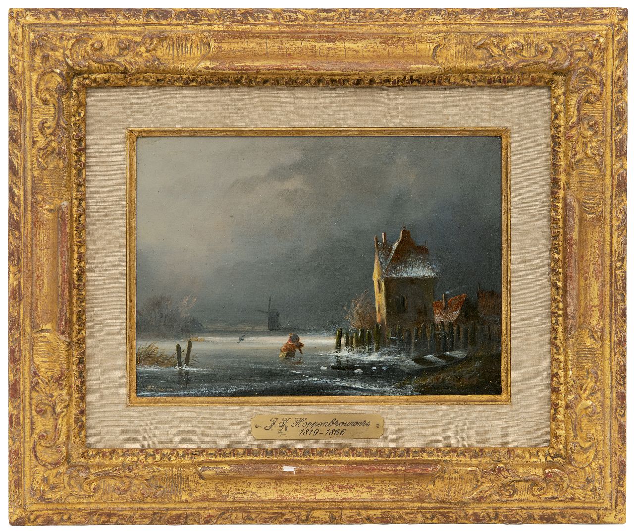 Hellenberg Hubar J.M.A. van | 'Jacques' Marie Adrien van Hellenberg Hubar, Winter landscape with approaching snowstorm, oil on panel 14.9 x 21.3 cm