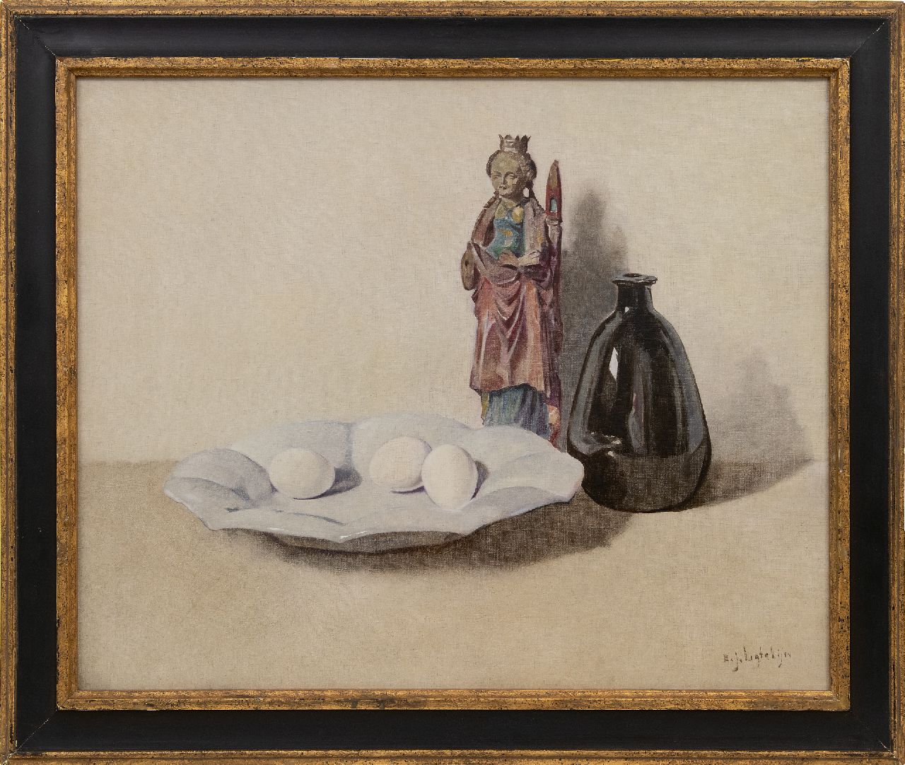 Ligtelijn E.J.  | Evert Jan Ligtelijn | Paintings offered for sale | A still life with eggs, sculpture and a vase, oil on canvas 50.2 x 60.0 cm, signed l.r.