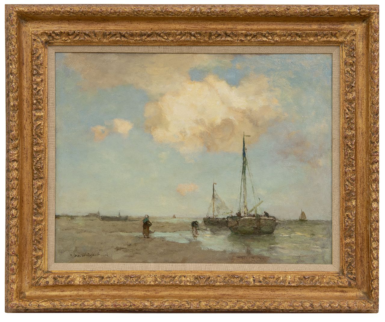 Weissenbruch H.J.  | Hendrik Johannes 'J.H.' Weissenbruch | Paintings offered for sale | Fishing boats on the tide line, oil on canvas 38.9 x 50.9 cm, signed l.l.