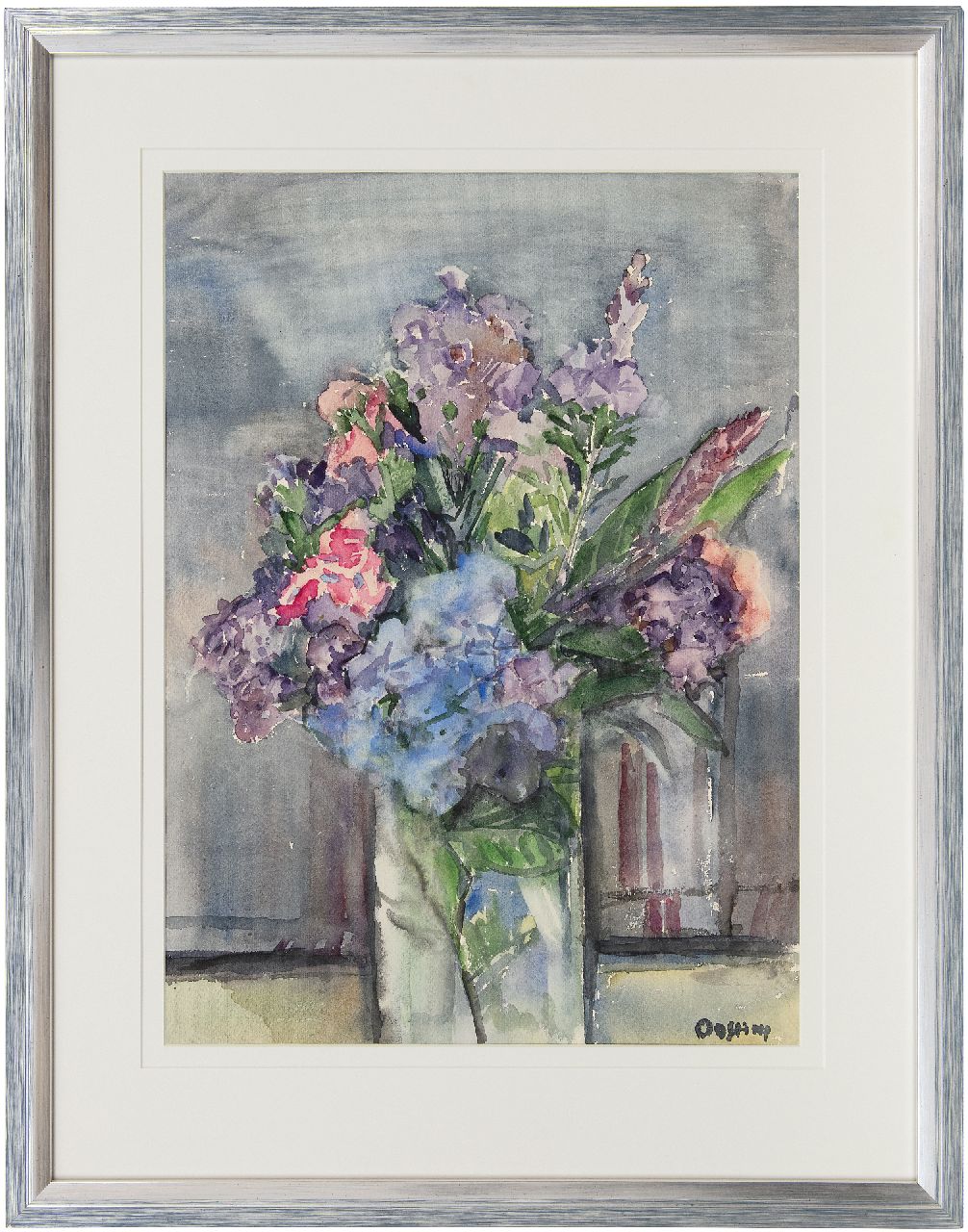 Bieruma Oosting A.J.W.  | Adriana Johanna Wilhelmina 'Jeanne' Bieruma Oosting, Flower stilllife, watercolour on paper 58.5 x 42.5 cm, signed l.r.