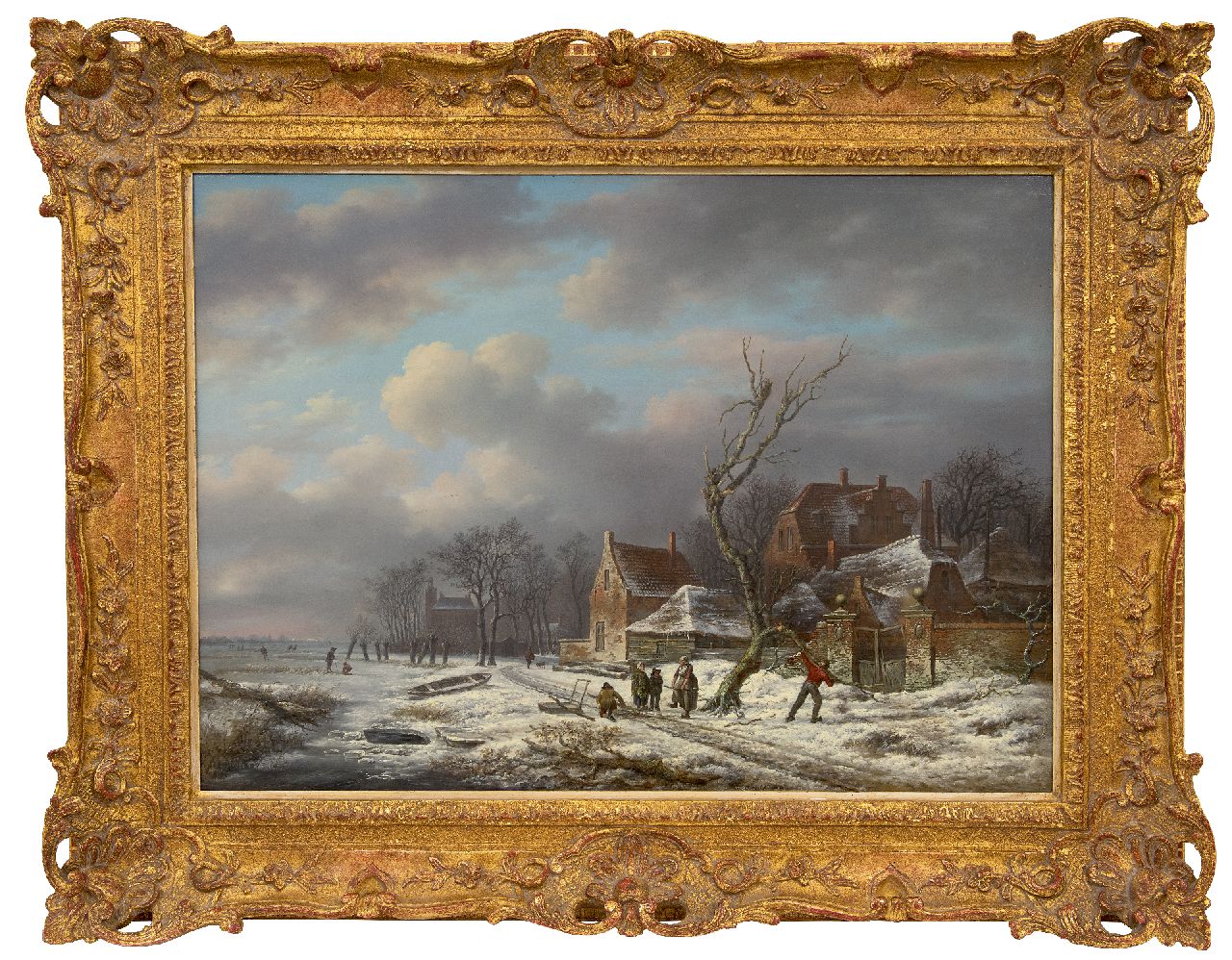 Schelfhout A.  | Andreas Schelfhout | Paintings offered for sale | Gathering wood in winter (pendant of Summer landscape), oil on panel 53.0 x 72.6 cm, signed with traces of signature l.r. and painted circa 1815