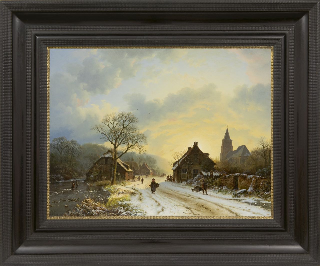 Koekkoek B.C.  | Barend Cornelis Koekkoek, A Lower Rhine winter landscape with a church inspired by the village church at Aerdt, oil on canvas 39.7 x 52.4 cm, signed l.l. and dated 1837