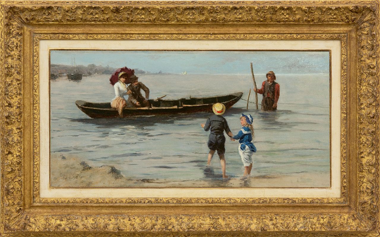 Kate J.M. ten | Johannes Marius ten Kate | Paintings offered for sale | Before the boat ride, oil on panel 33.9 x 69.7 cm, signed l.l.