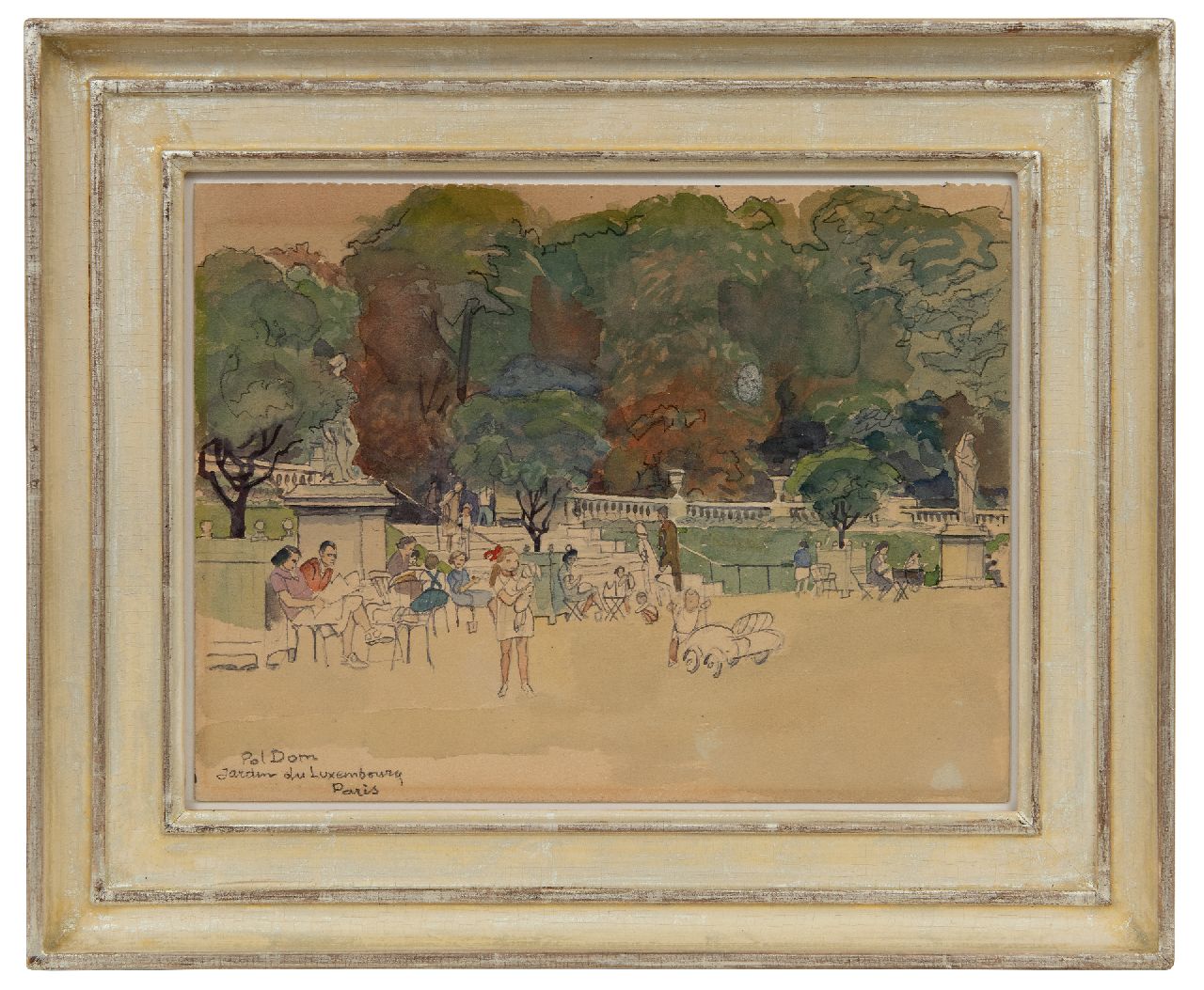 Dom P.L.C.  | Paulus Ludovicus Carolus 'Pol' Dom | Watercolours and drawings offered for sale | Jardin du Luxembourg in Paris, pencil, chalk and watercolour on paper 20.2 x 27.0 cm, signed l.l.