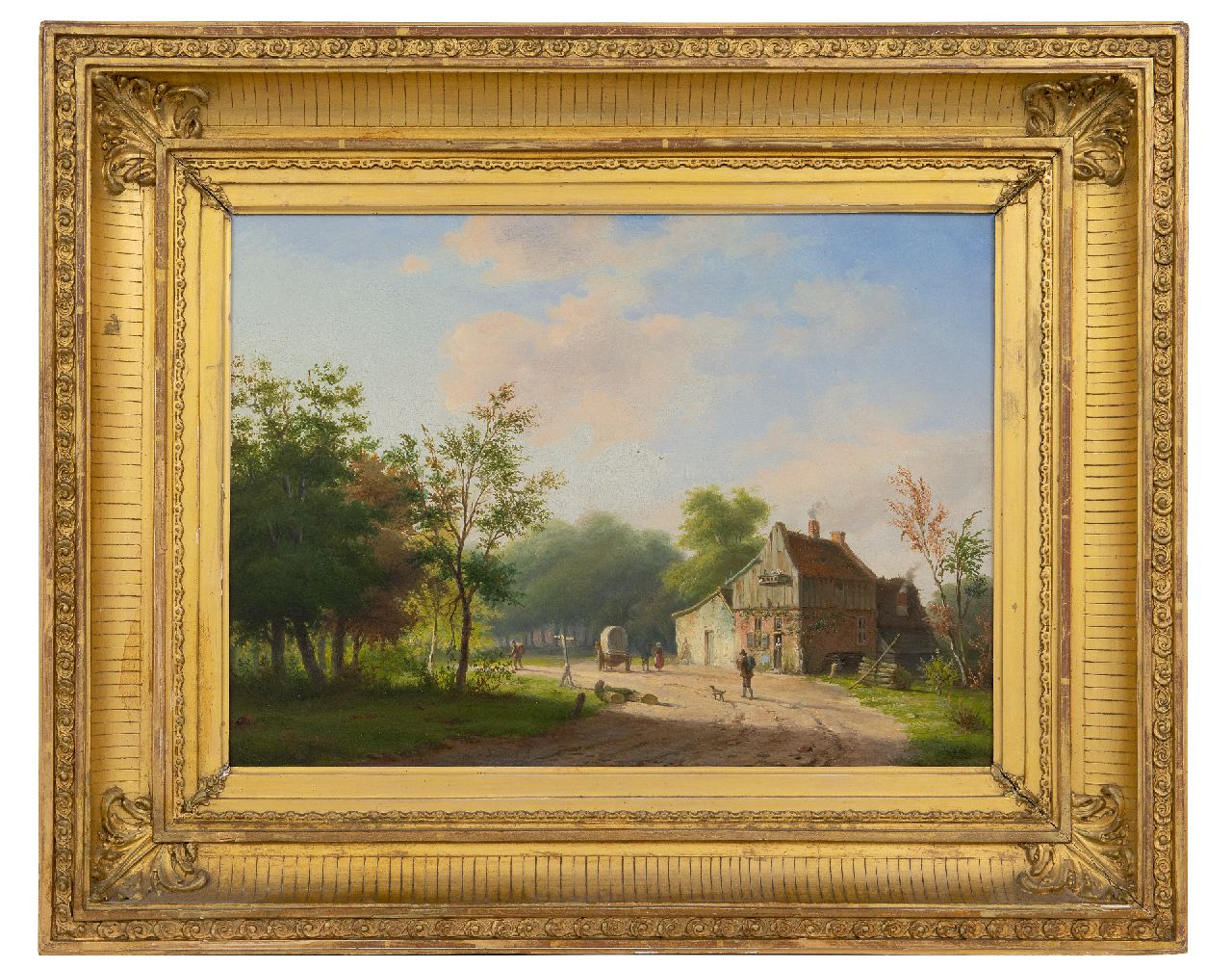 Koekkoek I M.A.  | Marinus Adrianus Koekkoek I | Paintings offered for sale | Country road with farm and figures, oil on panel 28.3 x 38.8 cm, signed l.c.