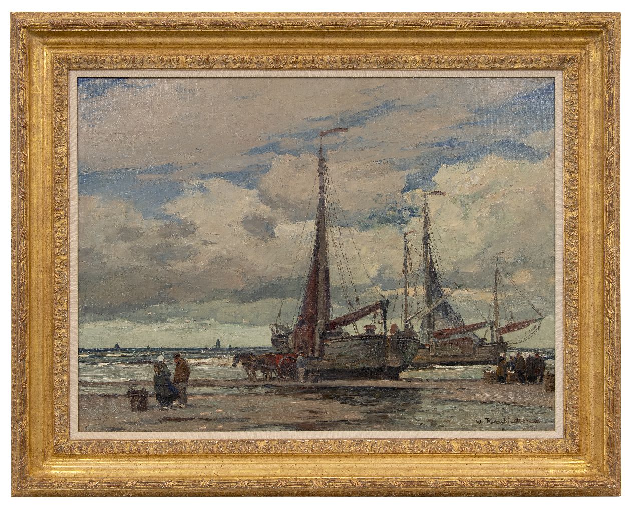 Hambüchen W.  | Wilhelm Hambüchen | Paintings offered for sale | The arrival of the fleet, oil on canvas 60.2 x 80.4 cm, signed l.r.